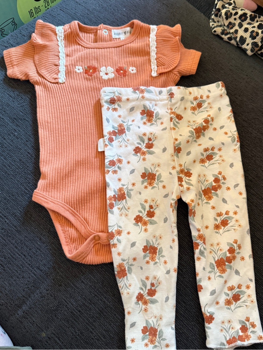 Rabbit and bear  Two-Piece Matching Set in Peach Floral